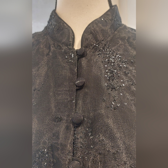 R&M Richards Elegant Black Blouse with Sheer Sleeves - Picture 3 of 12